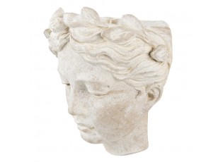 Béžový antik cementový květináč hlava ženy - 17*13*21 cm
