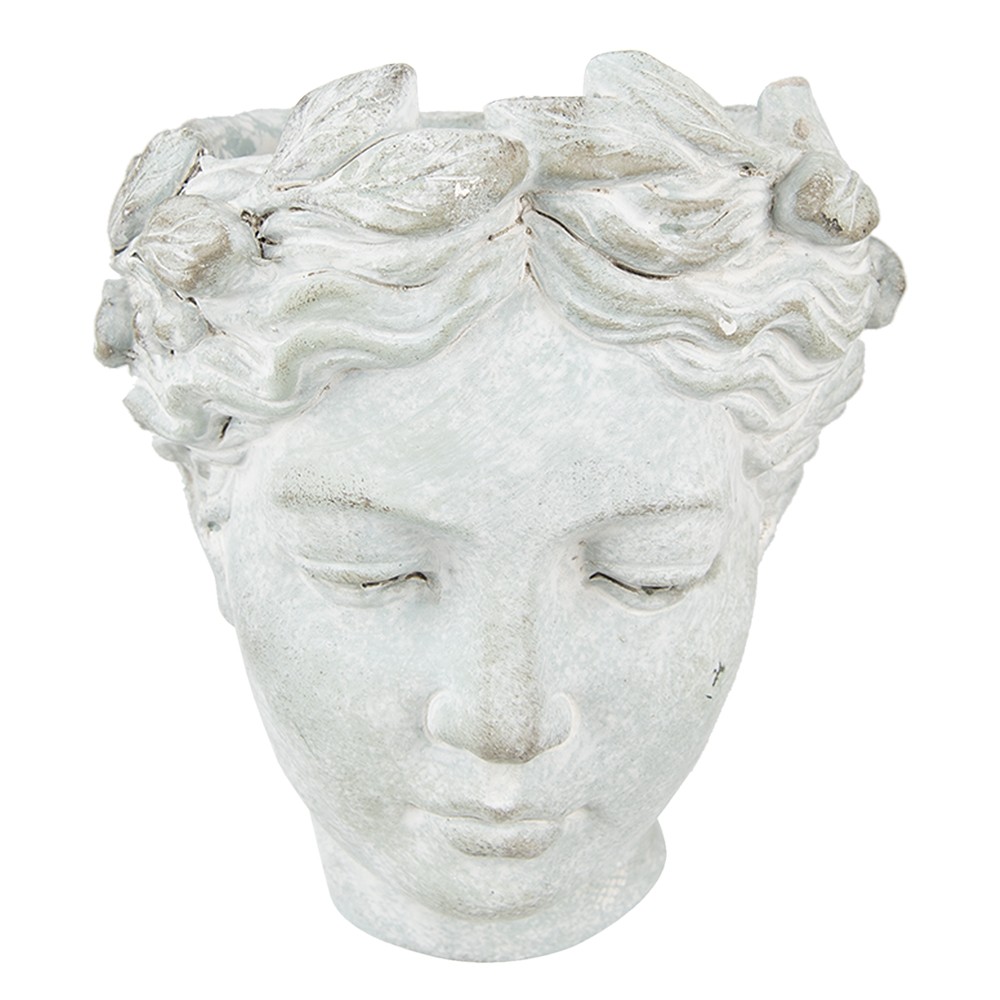 Šedý antik cementový nástěnný květináč hlava ženy - 17*13*21 cm 6TE0421