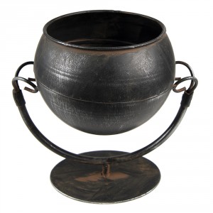 Černý antik kovový květináč na noze Olio - 19*15*19 cm