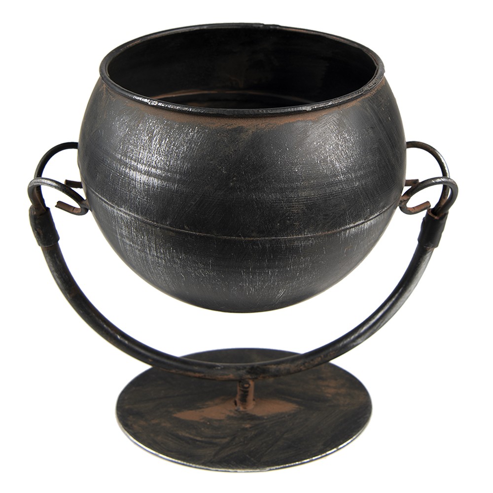 Černý antik kovový květináč na noze Olio - 19*15*19 cm
