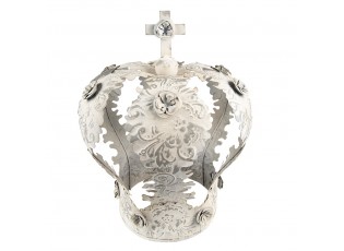 Béžovo - šedá antik dekorační kovová koruna - Ø 36*43 cm