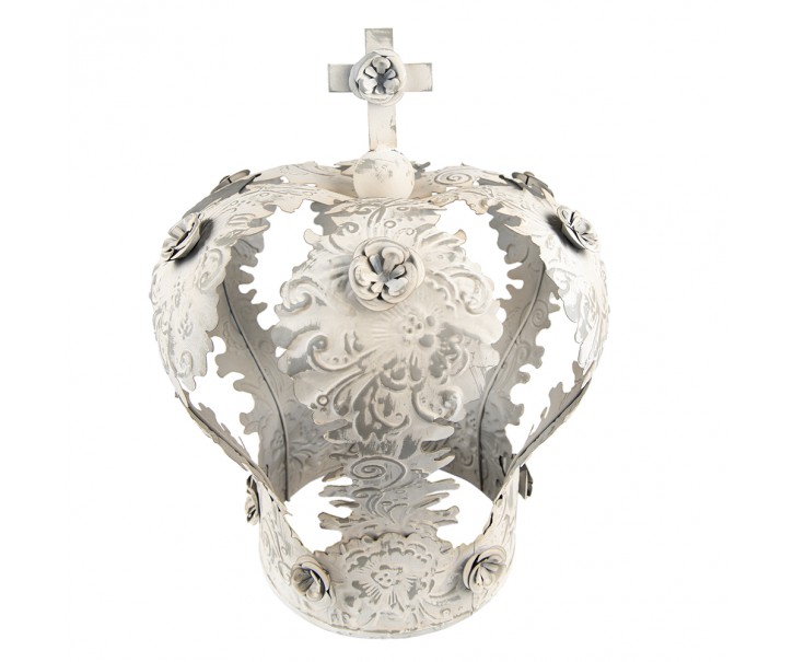 Béžovo - šedá antik dekorační kovová koruna - Ø 36*43 cm