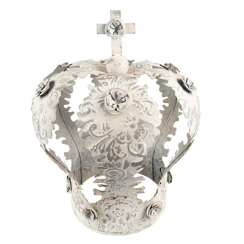 Béžovo - šedá antik dekorační kovová koruna - Ø 36*43 cm Clayre & Eef