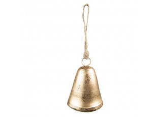 Zlatý retro kovový zvonek na jutovém provázku - 10*6*13 cm