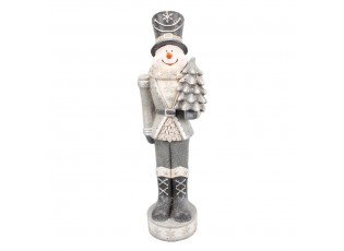Šedo- stříbrná vánoční dekorace socha Sněhulák - 25*20*82 cm