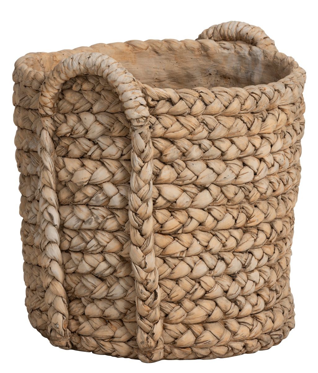 Hnědý cementový květináč s pleteným vzorem z listů Leavia - 37*38*38cm