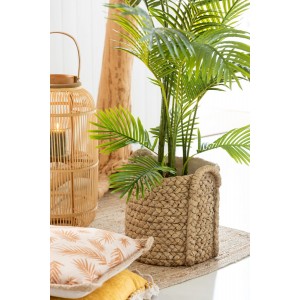 Hnědý cementový květináč s pleteným vzorem z listů Leavia - 37*38*38cm