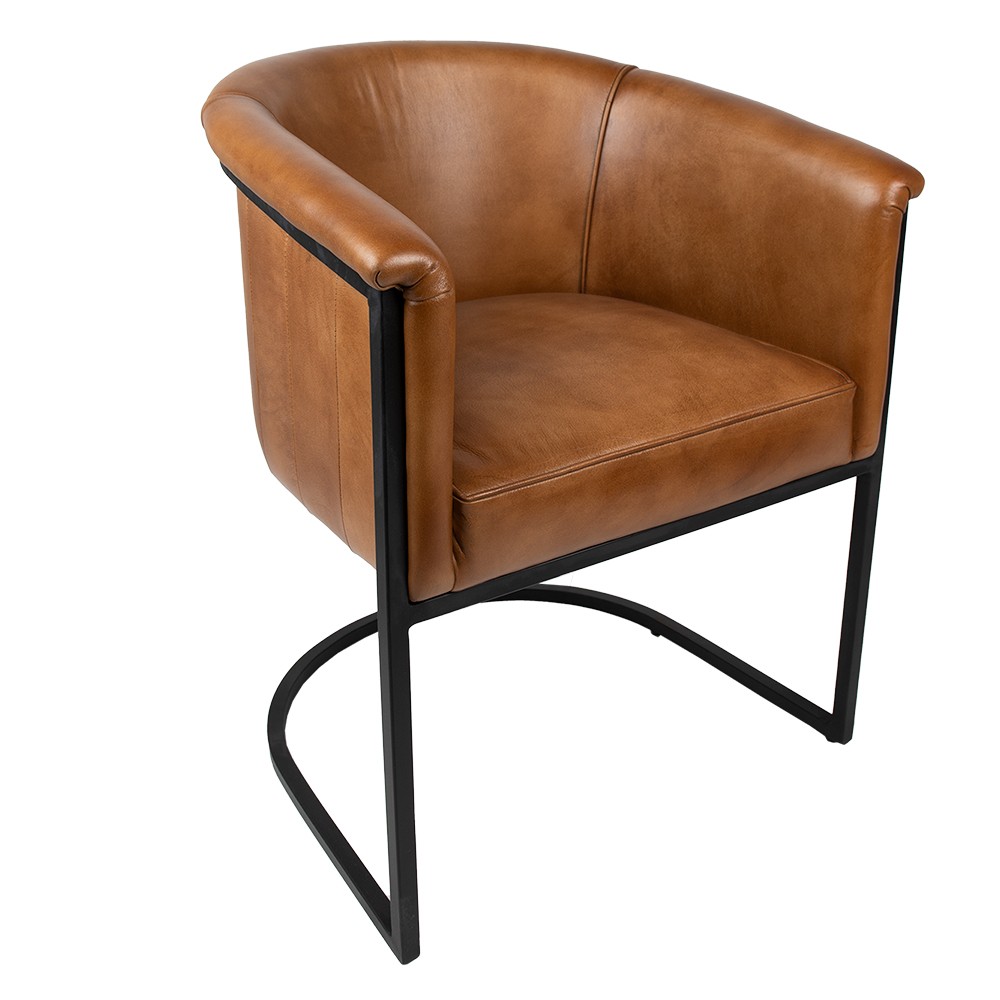 Levně Hnědá kožená jídelní židle ve tvaru křesílka Grionne - 62*60*77 cm 50712