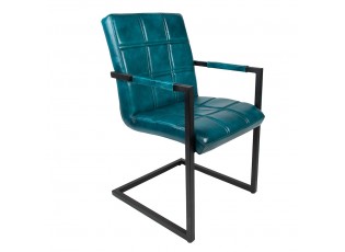 Tyrkysová kožená jídelní židle s područkami Finnio - 51*62*89 cm