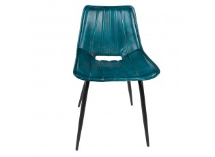 Tyrkysová kožená židle kovové nohy Brunie - 46*52*79 cm