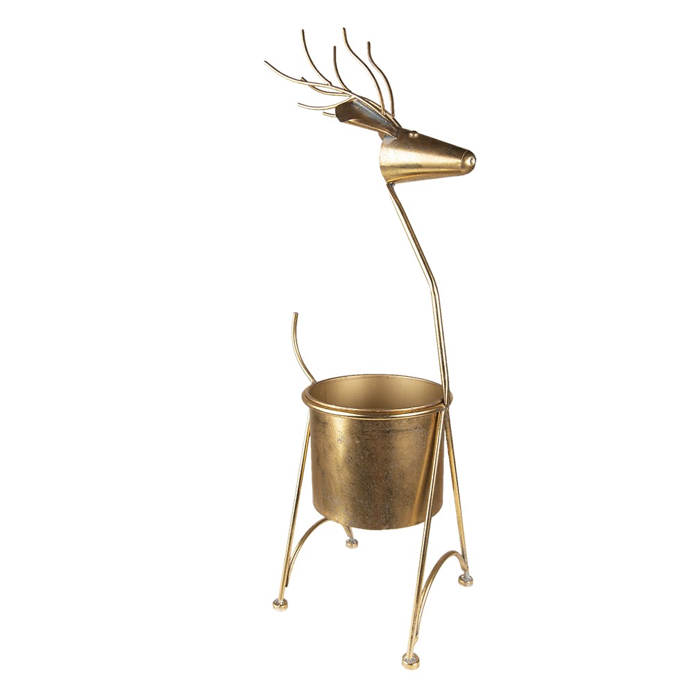 Zlatý antik dekorační květináč ve tvaru jelena - 29* Ø 22*78 cm Clayre & Eef