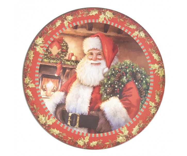 Červený plastový vánoční kulatý podnos/talíř Santa - Ø 33*1 cm