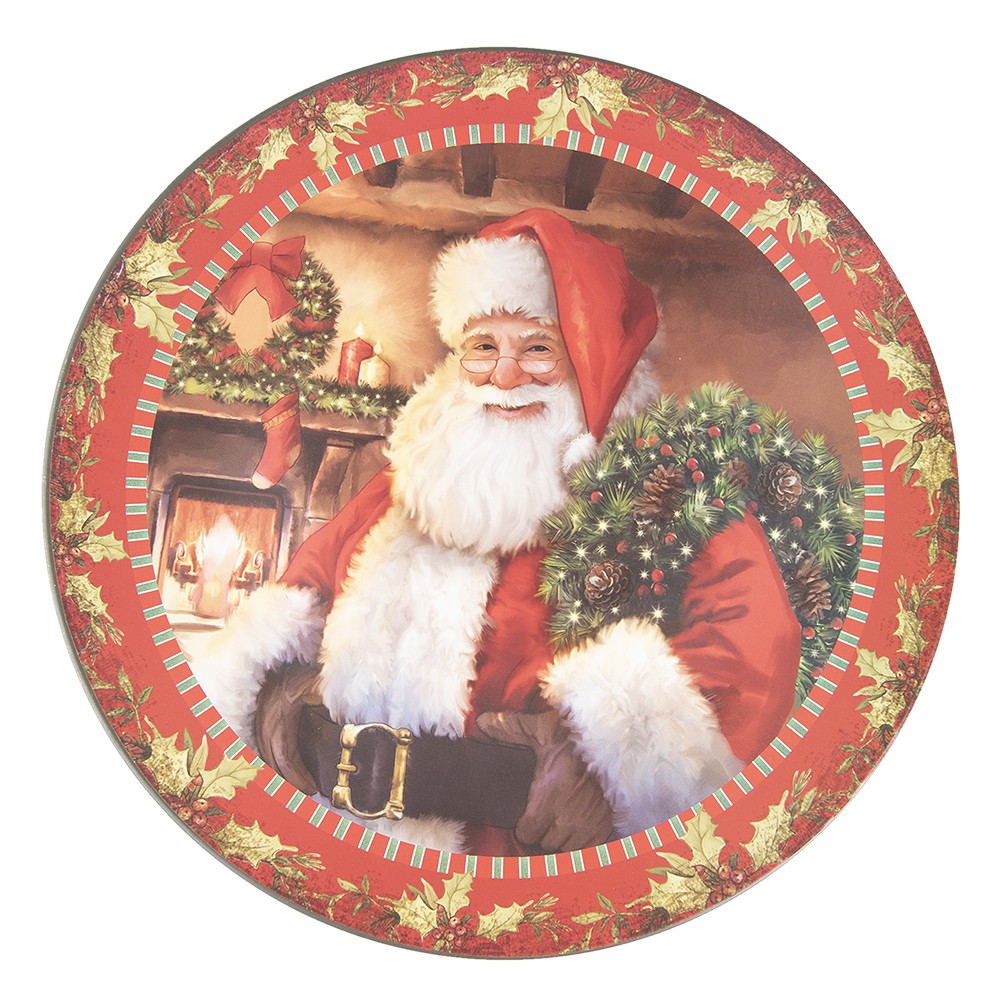 Červený plastový vánoční kulatý podnos/talíř Santa - Ø 33*1 cm Clayre & Eef