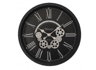 Černé nástěnné hodiny s ozubenými kolečky London - Ø 51*8 cm / 3*AA