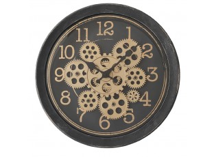 Černé antik nástěnné hodiny s ozubenými kolečky - Ø 36*7 cm / 3*AA