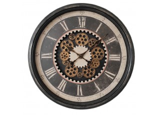 Černé antik nástěnné hodiny s ozubenými kolečky Sivon - Ø 58*8 cm / 3*AA