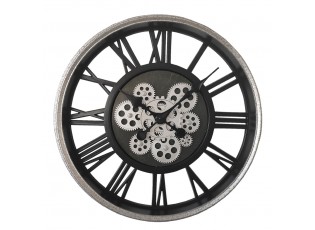 Stříbrno-černé hodiny s ozubenými kolečky Pion - Ø 51*8 cm / 3*AA
