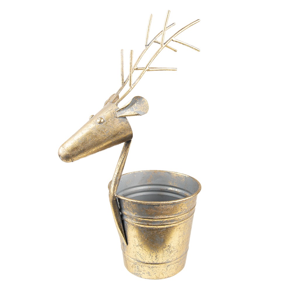 Zlatý antik plechový obal na květináč Jelen - 27*17*16/45 cm