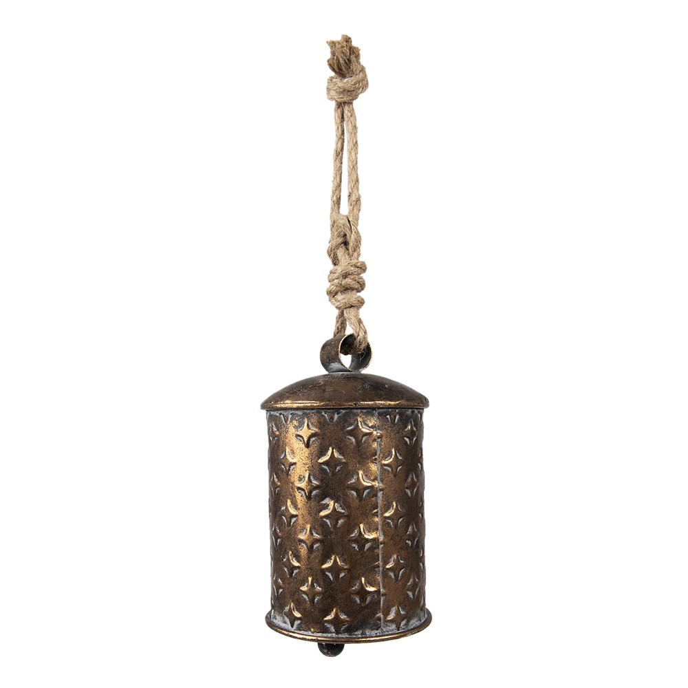 Měděný antik plechový zvonek s hvězdami - Ø 10*18 cm Clayre & Eef