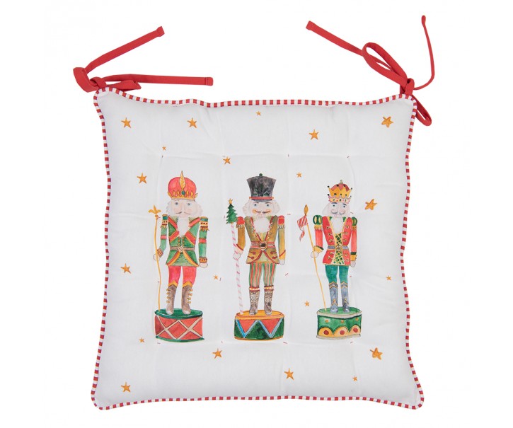 Bílý bavlněný podsedák s louskáčky Happy Little Christmas - 40*40*4 cm
