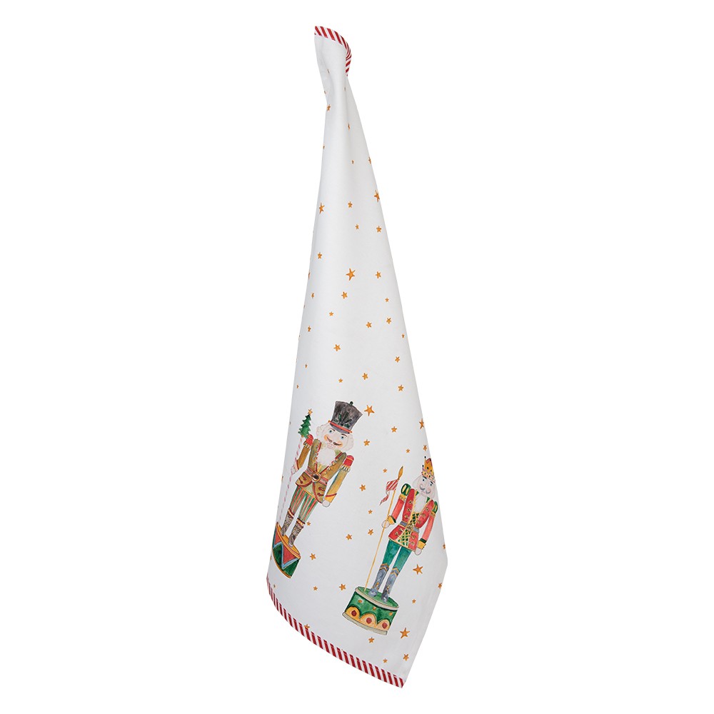 Bílá bavlněná utěrka s louskáčky Happy Little Christmas - 50*70 cm Clayre & Eef