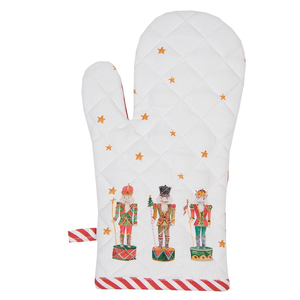 Bílo-červená bavlněná chňapka s louskáčky Happy Little Christmas - 18*30 cm Clayre & Eef