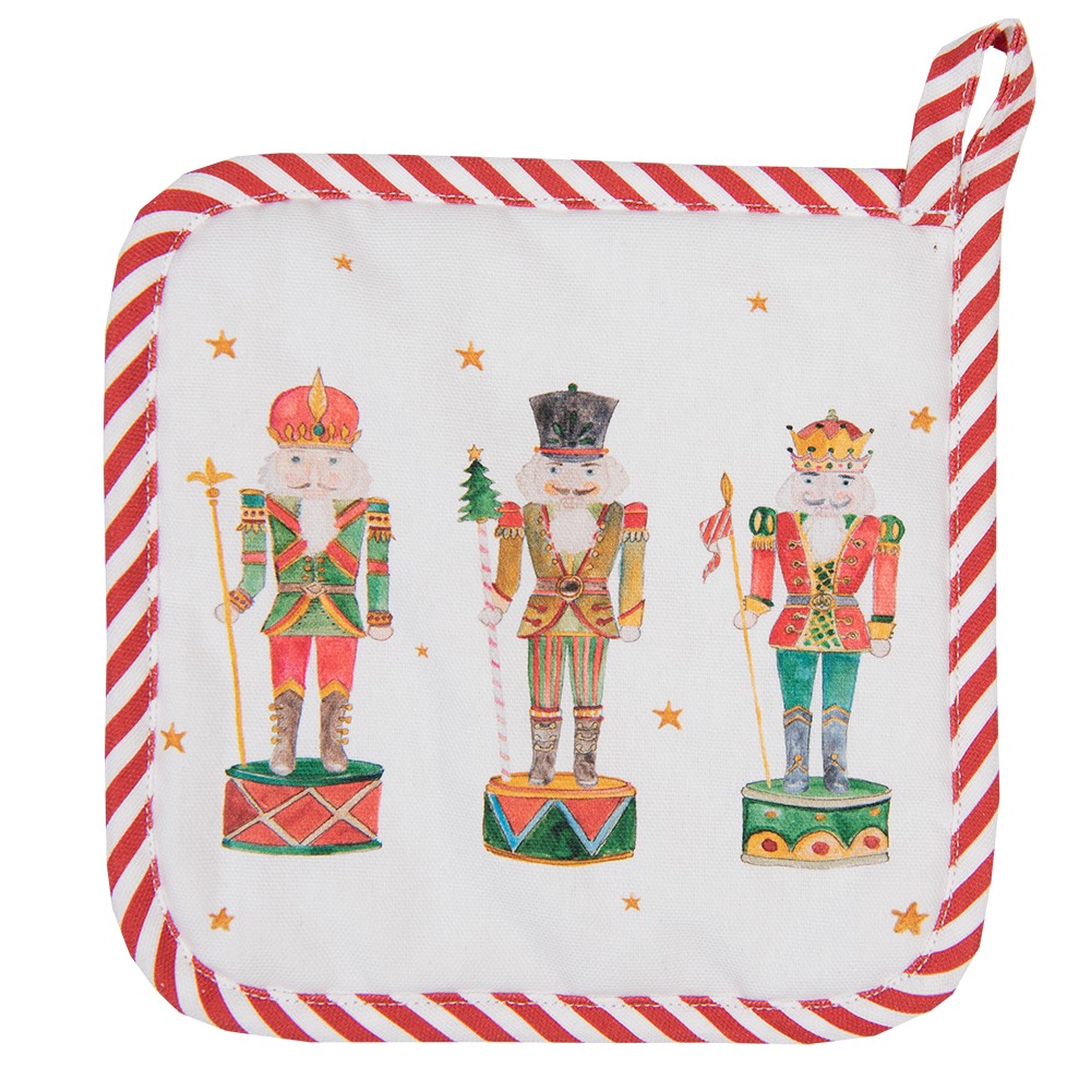 Bílo-červená chňapka - podložka s louskáčky Happy Little Christmas - 20*20 cm