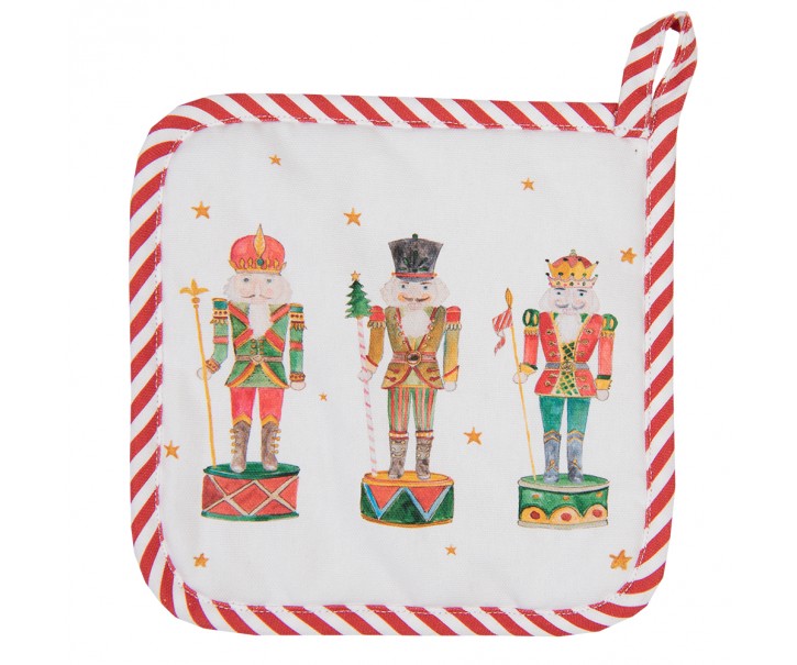 Bílo-červená dětská chňapka s louskáčky Happy Little Christmas - 16*16 cm