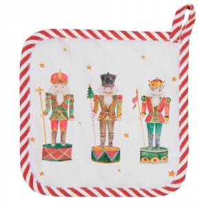 Bílo-červená dětská chňapka s louskáčky Happy Little Christmas - 16*16 cm