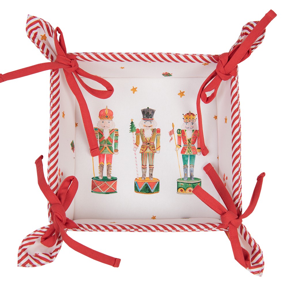 Levně Bílo-červený košík na pečivo s louskáčky Happy Little Christmas - 35*35*8 cm HLC47