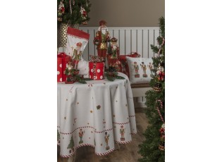 Bílý kulatý ubrus s louskáčky Happy Little Christmas - Ø 170 cm