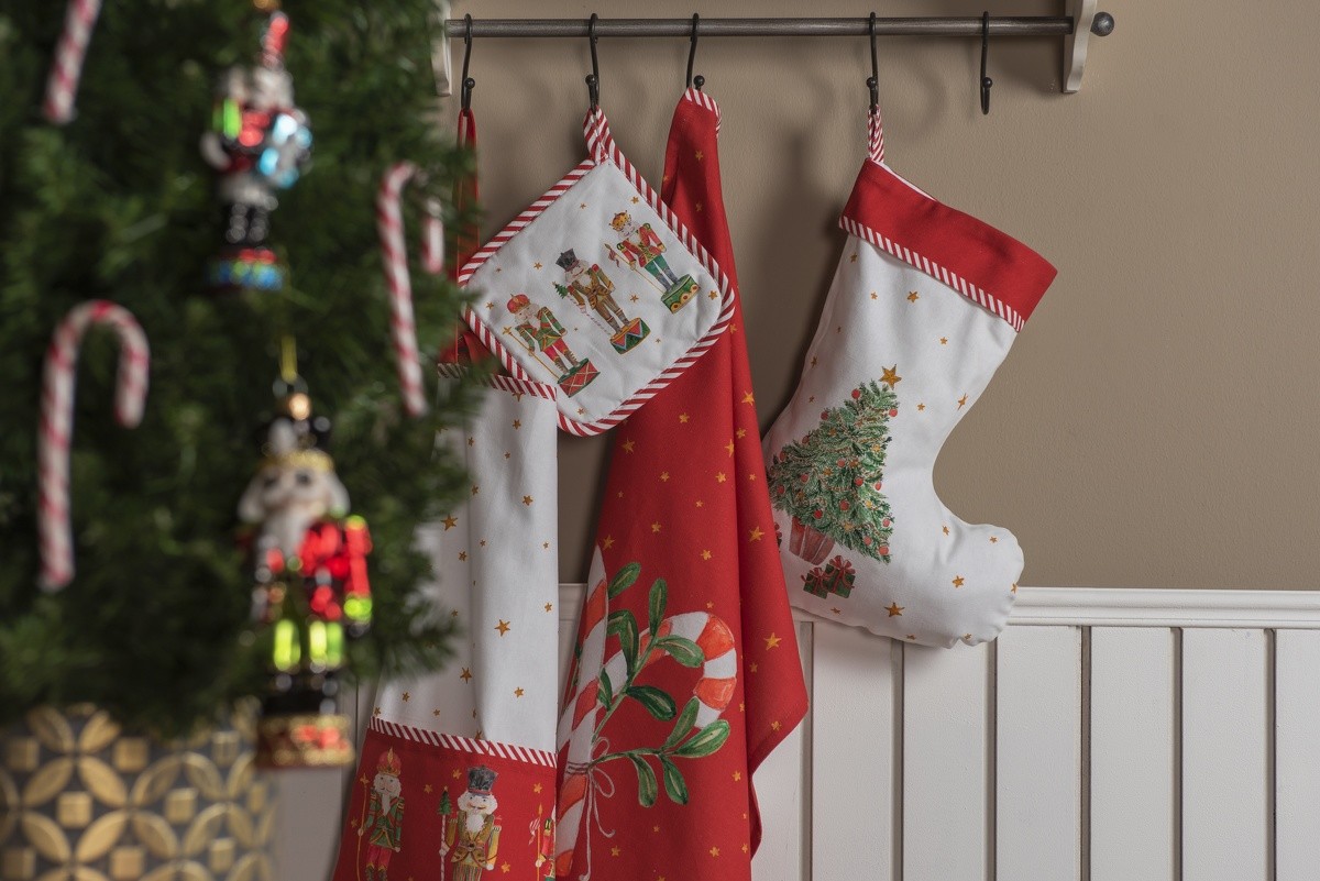 Bílá bavlněná kulatá utěrka s louskáčky Happy Little Christmas - Ø 80 cm