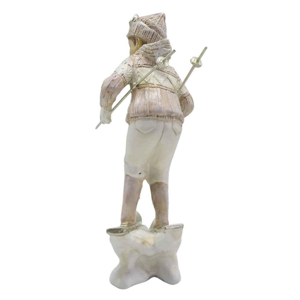 Dekorace socha chlapec v růžovém svetru na lyžích - 12*8*19 cm