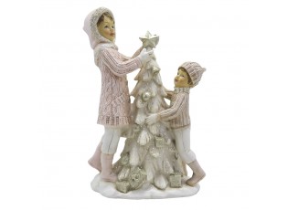 Vánoční dekorace socha děti u stromečku - 14*7*20 cm
