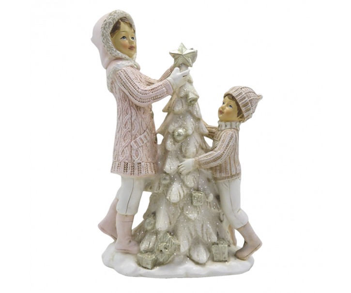 Vánoční dekorace socha děti u stromečku - 14*7*20 cm