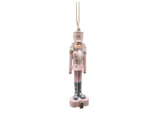 Růžová závěsná dekorace socha Louskáček - 3*2*11 cm