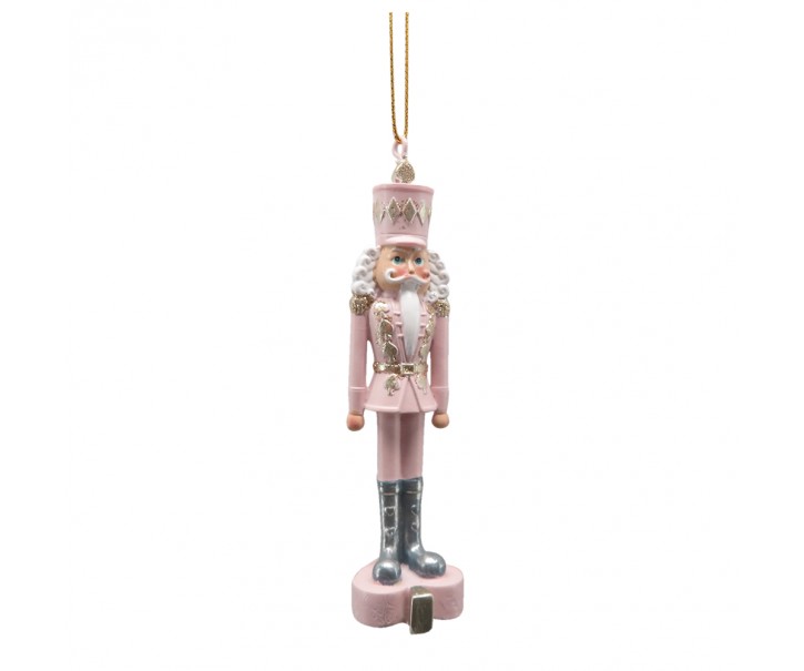 Růžová závěsná dekorace socha Louskáček - 3*2*11 cm