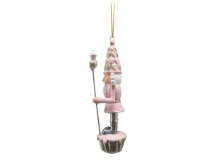 Růžová závěsná dekorace socha Louskáček s muffinky - 3*3*11 cm