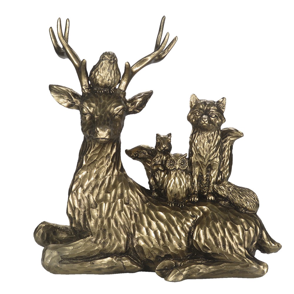 Levně Zlatá antik dekorační socha Jelen se zvířátky - 22*10*24 cm 6PR4814
