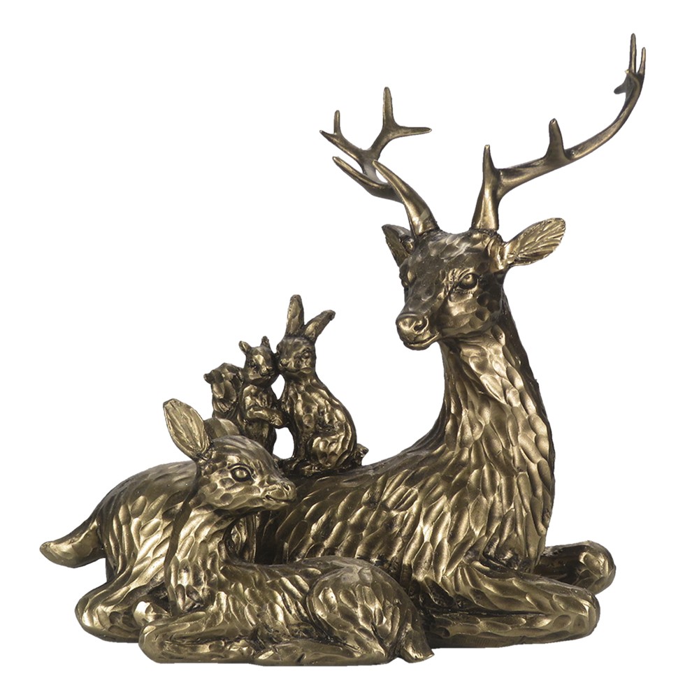Zlatá antik dekorační socha Jelen se zvířátky - 18*9*17 cm 6PR4815