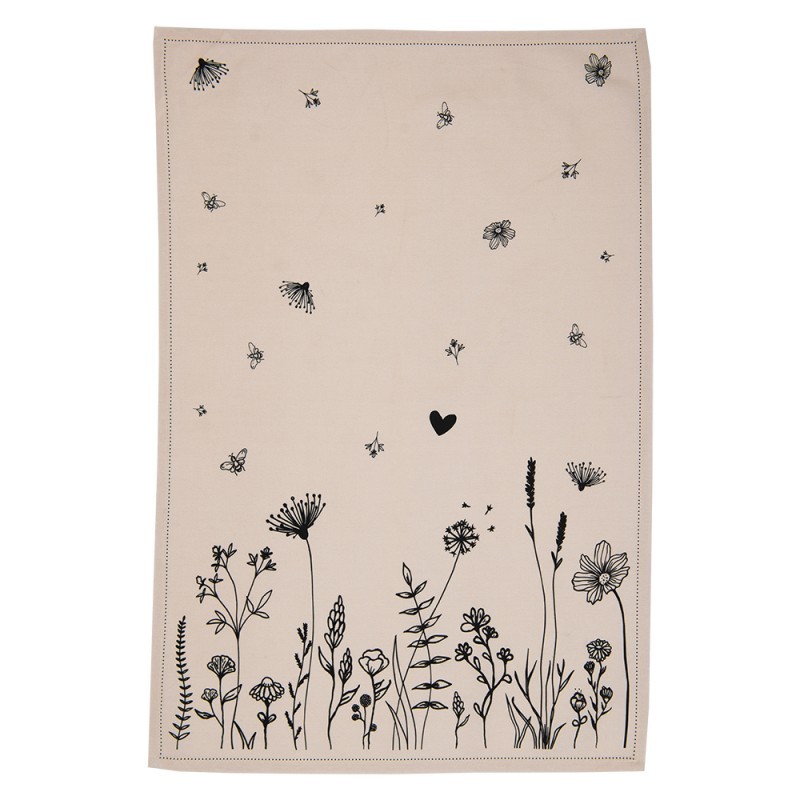 Béžová bavlněná utěrka s květinami Flora And Fauna - 50*70 cm Clayre & Eef
