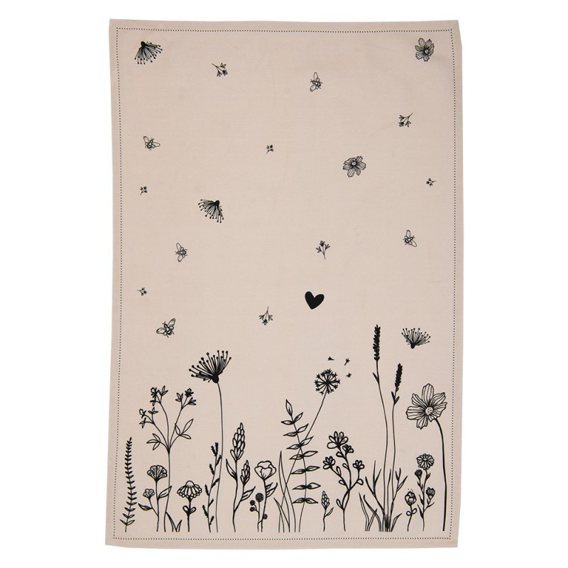 Béžová bavlněná utěrka s květinami Flora And Fauna - 50*70 cm