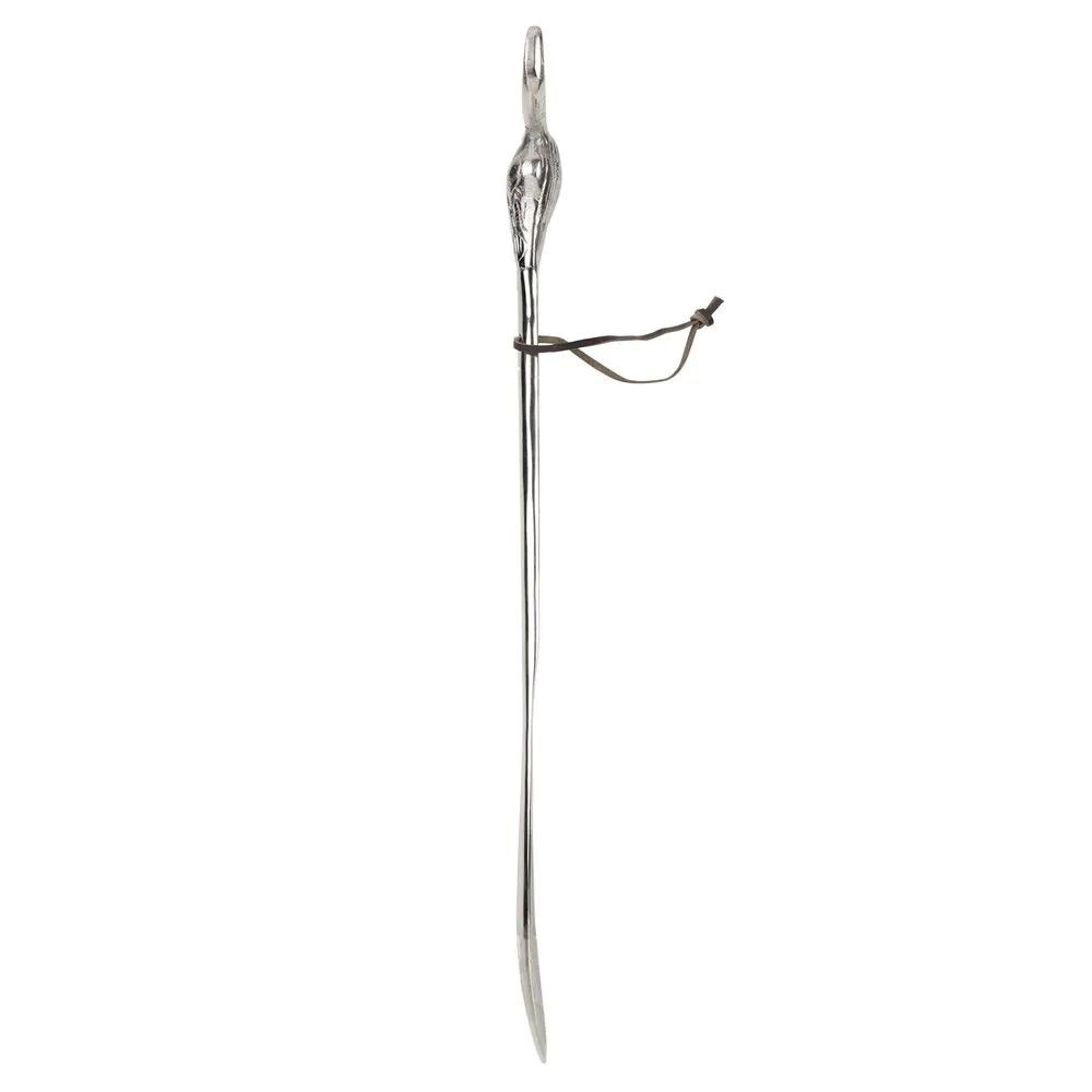 Stříbrná kovová obouvací lžíce s lebkou býka - 12*4*55 cm