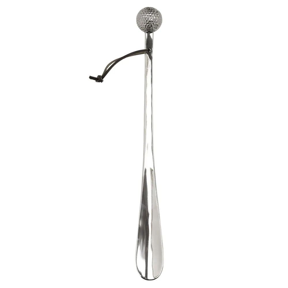 Stříbrná kovová obouvací lžíce s golfovým míčkem - 5*4*48 cm