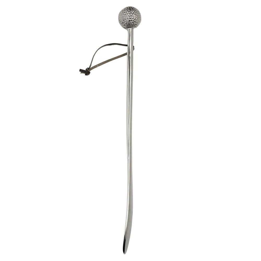 Stříbrná kovová obouvací lžíce s golfovým míčkem - 5*4*48 cm
