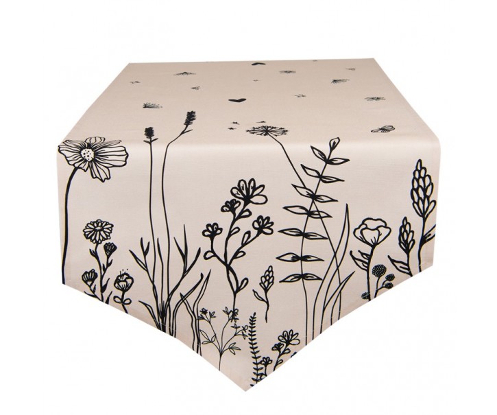 Béžový bavlněný běhoun na stůl Flora And Fauna - 50*160 cm