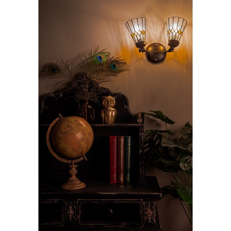 Nástěnná Tiffany lampa 2 stínidla žluté detaily Yello - 30*23*23 cm E14/max 2*25W