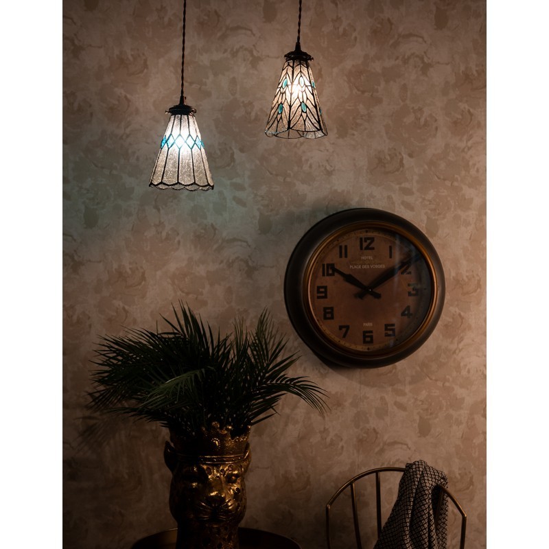 Závěsná Tiffany lampa modré detaily BlueRhom - Ø 15*115 cm E14/max 1*25W