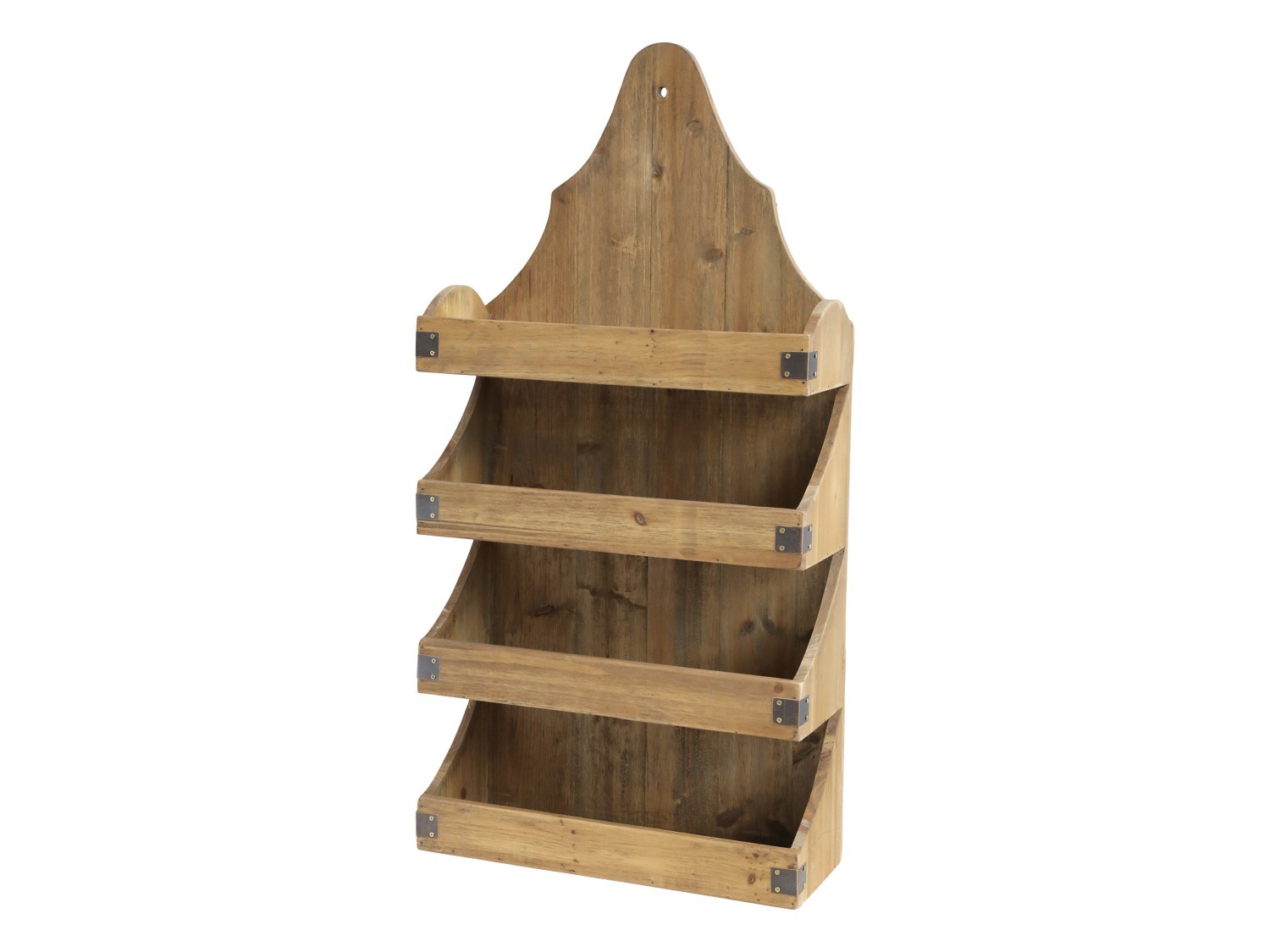 Hnědá antik dřevěná nástěnná polička se 4 poličkami - 40*15*80cm