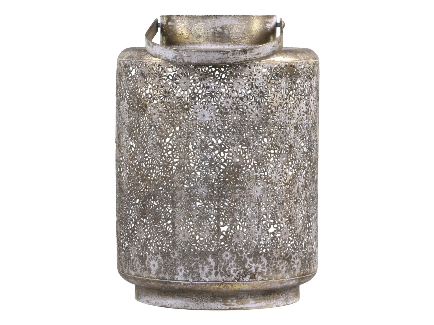 Bronzová antik kovová lucerna s kvítky Vire Flowien  - Ø22*32cm Chic Antique